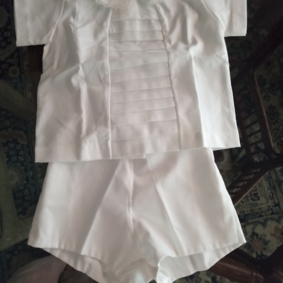 Elegant White Pleated Top and Skirt Set
